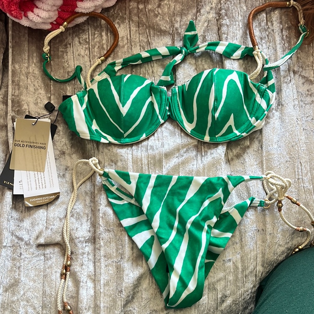 NWT Vix green and white zebra bikini